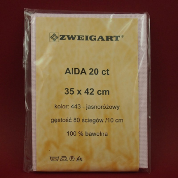 Aida 20ct Zweigart  nr 443 kolor jasnoróżowy 35x42cm